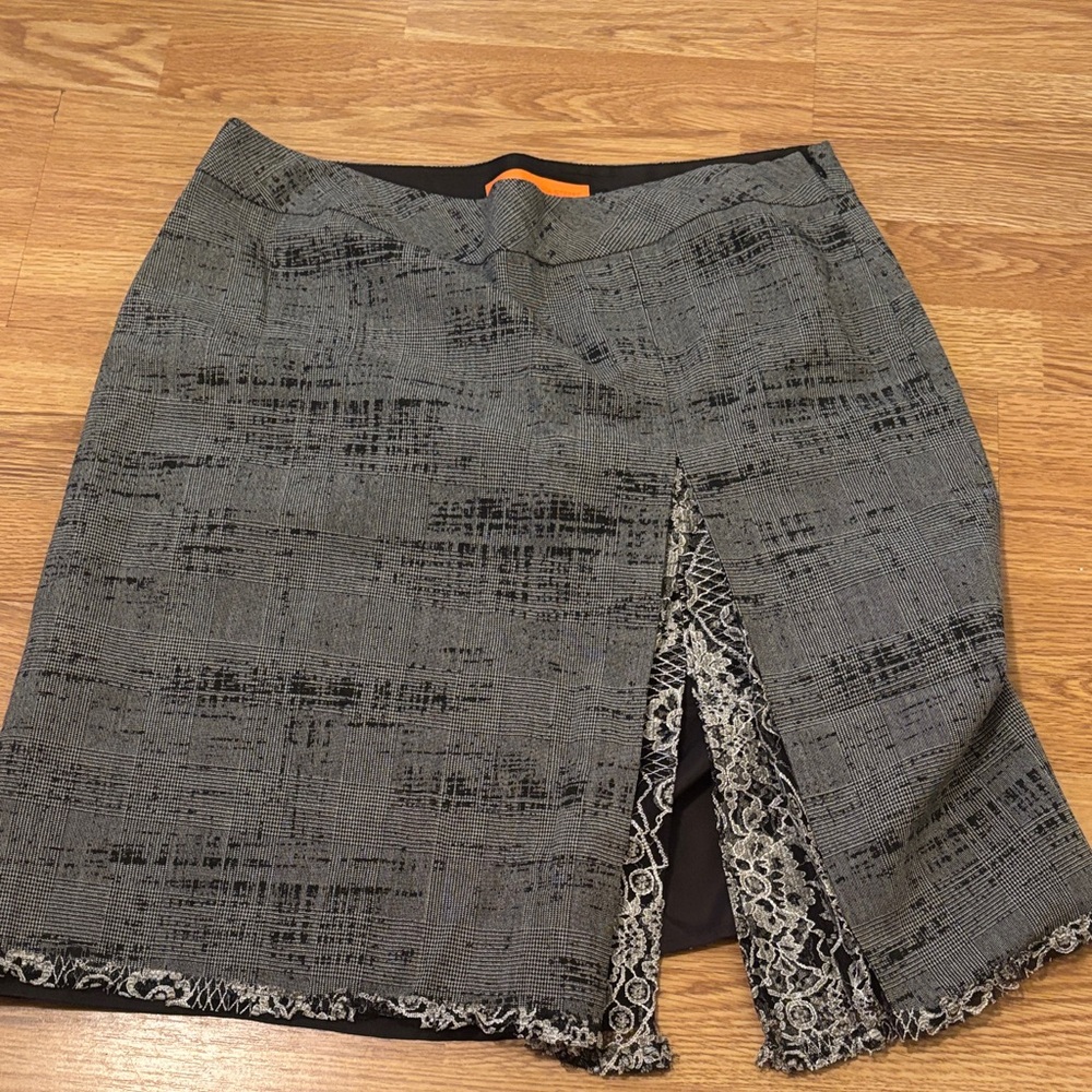 Cynthia Steffe Textured Gray Pencil Skirt with Lace Detail
